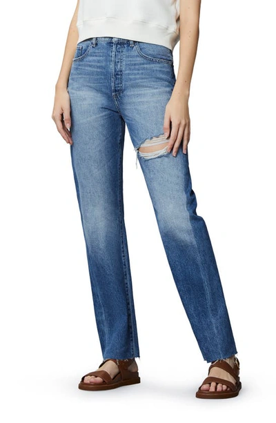 Dl1961 Emilie Ripped Raw Hem Ultra High Waist Straight Leg Jeans In Blue