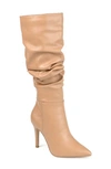 Journee Collection Sarie Ruched Shaft Pointed Toe Stiletto Boot In Tan