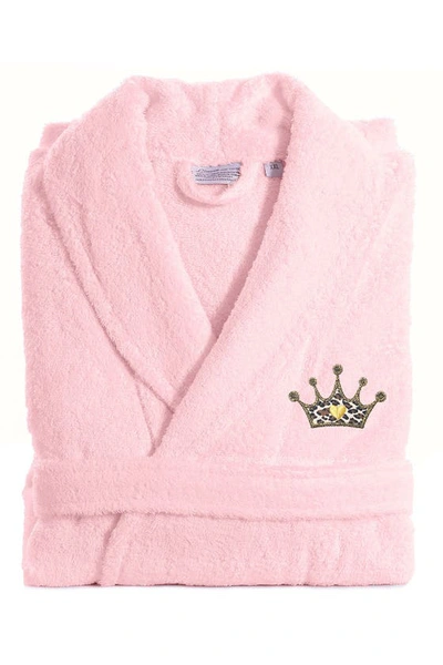 Linum Home Textiles Cheetah Crown Design Embroidered Terry Bathrobe In Pink