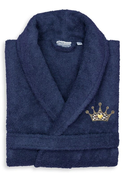 Linum Home Textiles Cheetah Crown Design Embroidered Terry Bathrobe In Navy