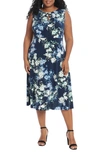 London Times Petite Keyhole Midi Dress In Navy