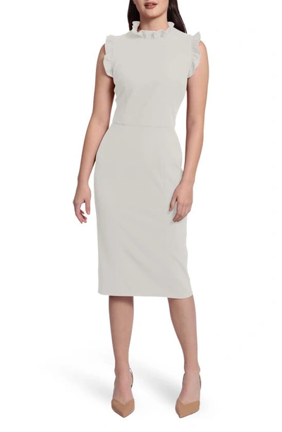Maggy London Ruffle Mock Neck Sheath Dress In Horn