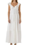 Free The Roses Sweetheart Neck Cotton Gauze Tiered Maxi Dress In White