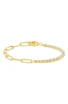 Sterling Forever Pave Cz Paperclip Chain Bracelet In Gold