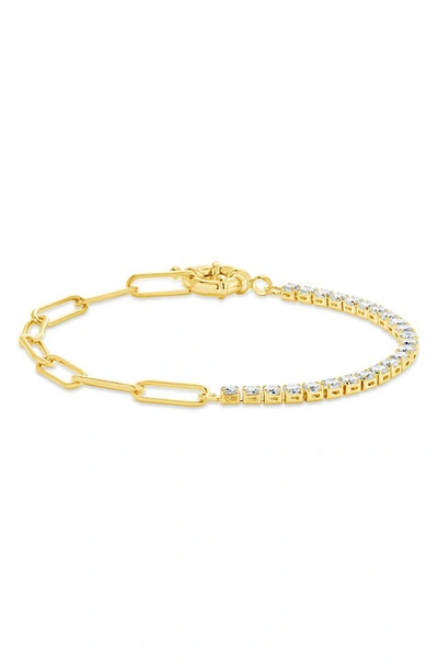Sterling Forever Pave Cz Paperclip Chain Bracelet In Gold