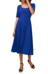 Chaus Elbow Sleeve Fit & Flare Knit Midi Dress In Blue