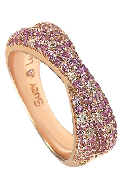 Suzy Levian Sterling Silver Pink Sapphire Crossover Ring