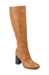 Journee Collection Karima Tall Vegan Leather Block Heel Boot In Cognac