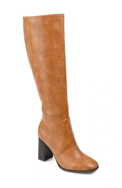 Journee Collection Karima Tall Vegan Leather Block Heel Boot In Cognac