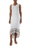 Nina Leonard V-neck Sleeveless Lace Hem High/low Dress In Heather Grey