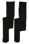 Memoi 2-pack Solid Control Top Tights In Black-black