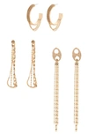 MELROSE AND MARKET GOLD-TONE 3-PIECE LINEAR EARRING SET