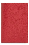 Longchamp Le Foulloné Leather Passport Cover In Red