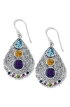Samuel B. Silver 5.10 Ct. Tw. Gemstone Filigree Drop Earrings In Multi
