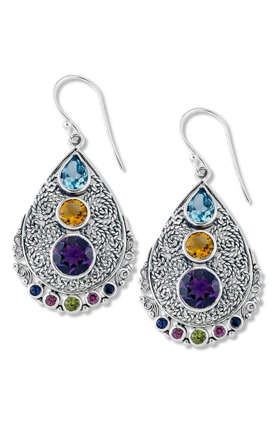 Samuel B. Stainless Steel Multi Gemstone Earrings In Silver