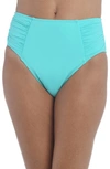 La Blanca Island Goddess Side Shirred High Waist Bikini Bottoms In Aquamarine