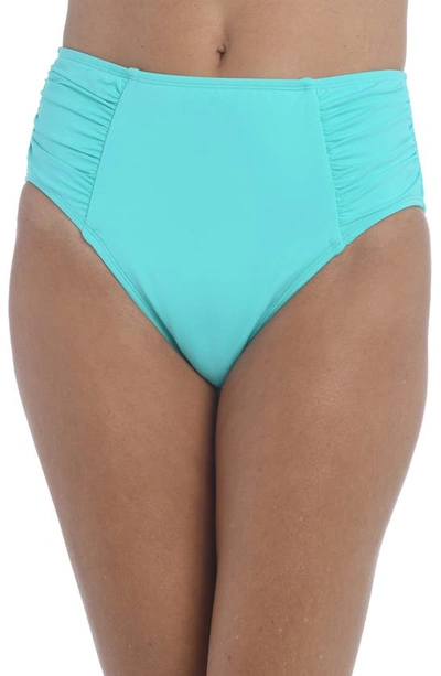 La Blanca Island Goddess Side Shirred High Waist Bikini Bottoms In Aquamarine