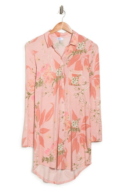 Nordstrom Rack Tranquility Button Front Nightshirt In Pink Smoke Paradise Blooms