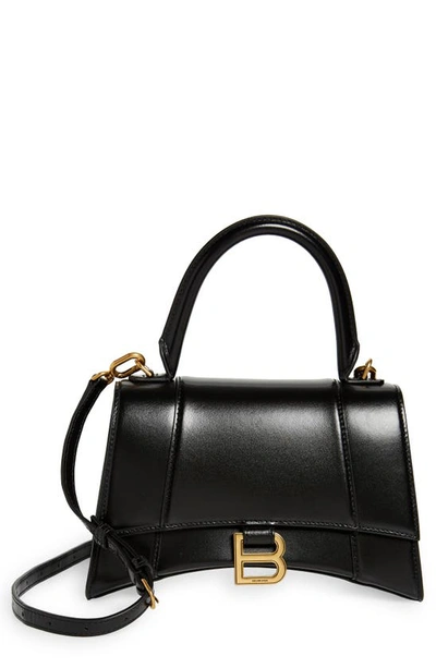 Balenciaga Small Hourglass Leather Top Handle Bag In Black