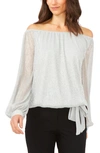 Chaus Off The Shoulder Balloon Sleeve Top In Silver
