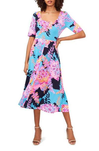 Chaus Floral Tie Front Sleeveless Jersey Dress In Aqua