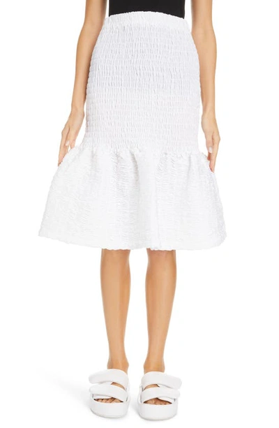 Dries Van Noten Shirred Poplin Flounce Midi Skirt In White