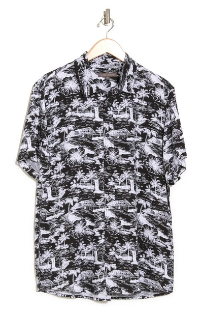 Slate And Stone Tropical Short Sleeve Shirt In Black White Resort Print