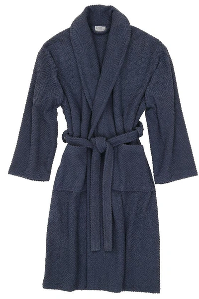 Linum Home Textiles Unisex Herringbone Weave Bathrobe In Midnight Blue