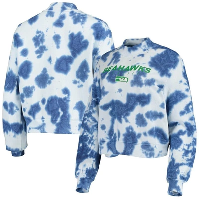 Junk Food Women's College Navy Seattle Seahawks Tie-dye Cropped Pullover Sweatshirt