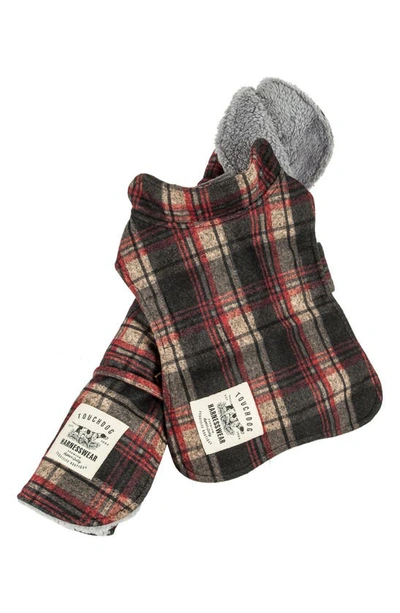 Petkit Touchdog ® 2-in-1 Windowpane Plaid Dog Jacket And Matching Reversible Dog Mat In Red Plaid