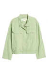 Treasure & Bond Stand Collar Cotton Twill Jacket In Green Basil