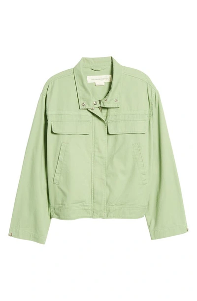 Treasure & Bond Stand Collar Cotton Twill Jacket In Green Basil