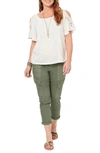 Democracy Short Sleeve Crochet Cold Shoulder Top In Ofw - Off White