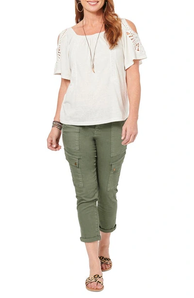 Democracy Short Sleeve Crochet Cold Shoulder Top In Ofw - Off White