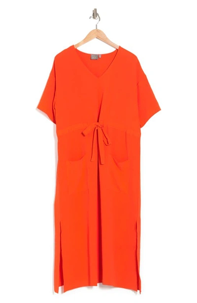 Dual Nature Short Sleeve Drawstring Midi Dress In Orange