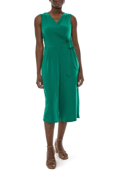 Nina Leonard Surplice Wrap Cropped Jumpsuit In Kelly Green