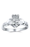 Bling Jewelry Bff Rhodium Plated Sterling Silver Cz Celtic Irish Claddagh Ring In Clear