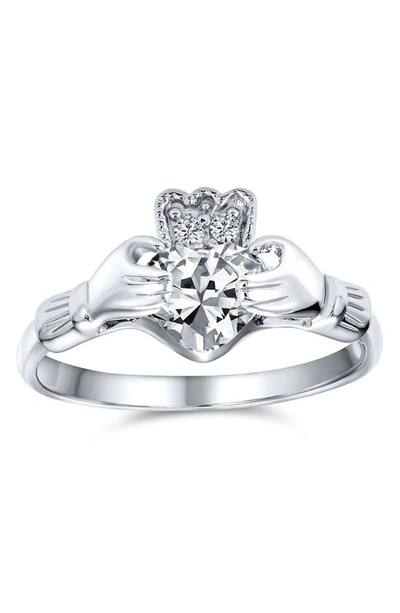 Bling Jewelry Bff Rhodium Plated Sterling Silver Cz Celtic Irish Claddagh Ring In Clear