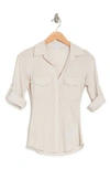 James Perse Contrast Ribbed Surplus Shirt In Pearl