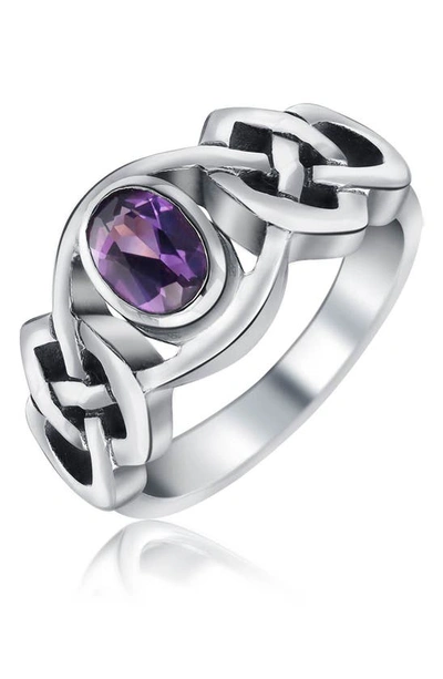 Bling Jewelry Sterling Silver & Amethyst Celtic Knot Ring In Purple
