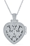 Bling Jewelry Sterling Silver & Cz Vintage Flower Heart Locket Necklace In Silver