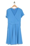 Love By Design Mallory Short Sleeve Wrap Dress In Azure Blue