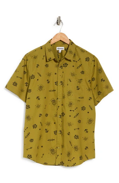 Abound Short Sleeve Tattoo Print Button Front Shirt In Olive Eyes Tattoo