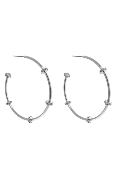 Liza Schwartz Stella 18k Gold Plated Cz Station Hoop Earrings In Silver