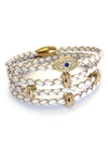 Liza Schwartz Set Of 2 Evil Eye & Good Karma Braided Leather Wrap Bracelets In Gold/ White