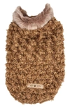 Pet Life Luxe 'gilded Rawflled' Gold Fleck Designer Faux Fur Dog Coat In Coffee Brown And White