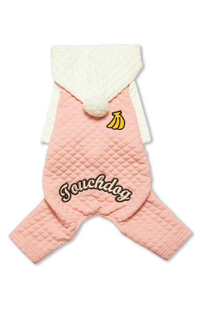 Pet Life Touchdog Quilt Hooded Full Bodied Jumpsuit In Pink/ White