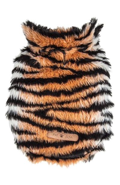 Pet Life Luxe Tigerbone Glamourous Patterned Faux Fur Dog Coat In Gold