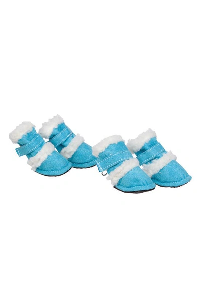 Pet Life Faux Shearling & Suede "duggz" Dog Shoes In Blue And White