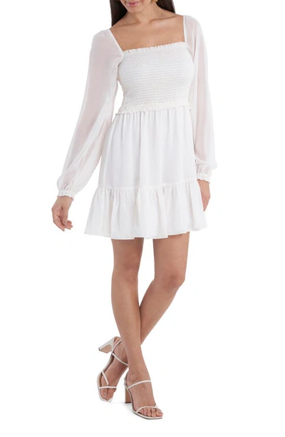 1.state Smocked Ruffle Hem Dress In White